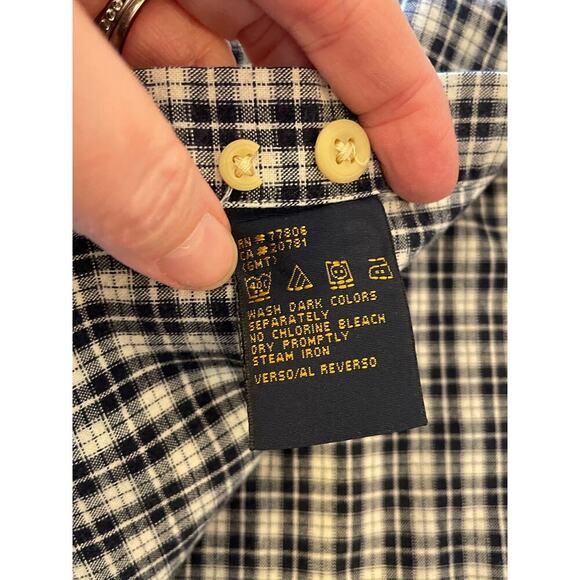 TOMMY HILFIGER Navy Plaid S/S Button Down Top Shirt Men's L - Picture 7 of 10